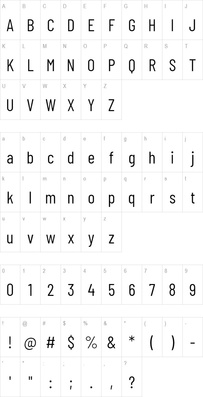 Barlow Condensed glyph set