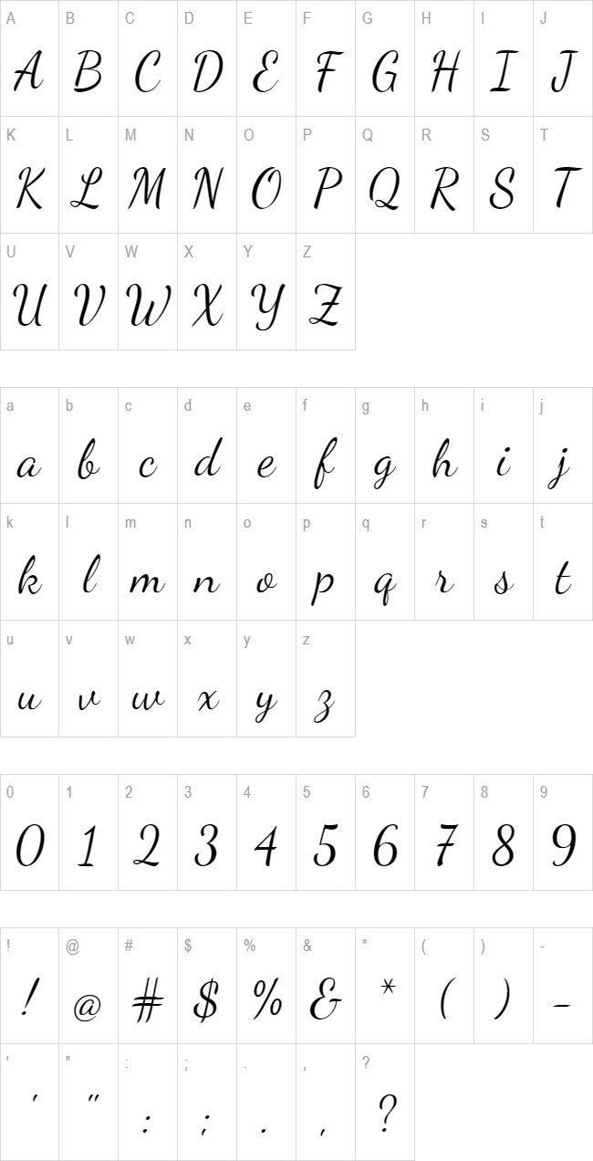 Dancing Script glyph set