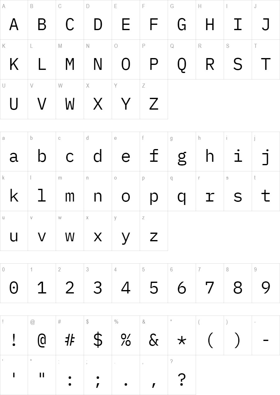 Ibm Plex Mono glyph set