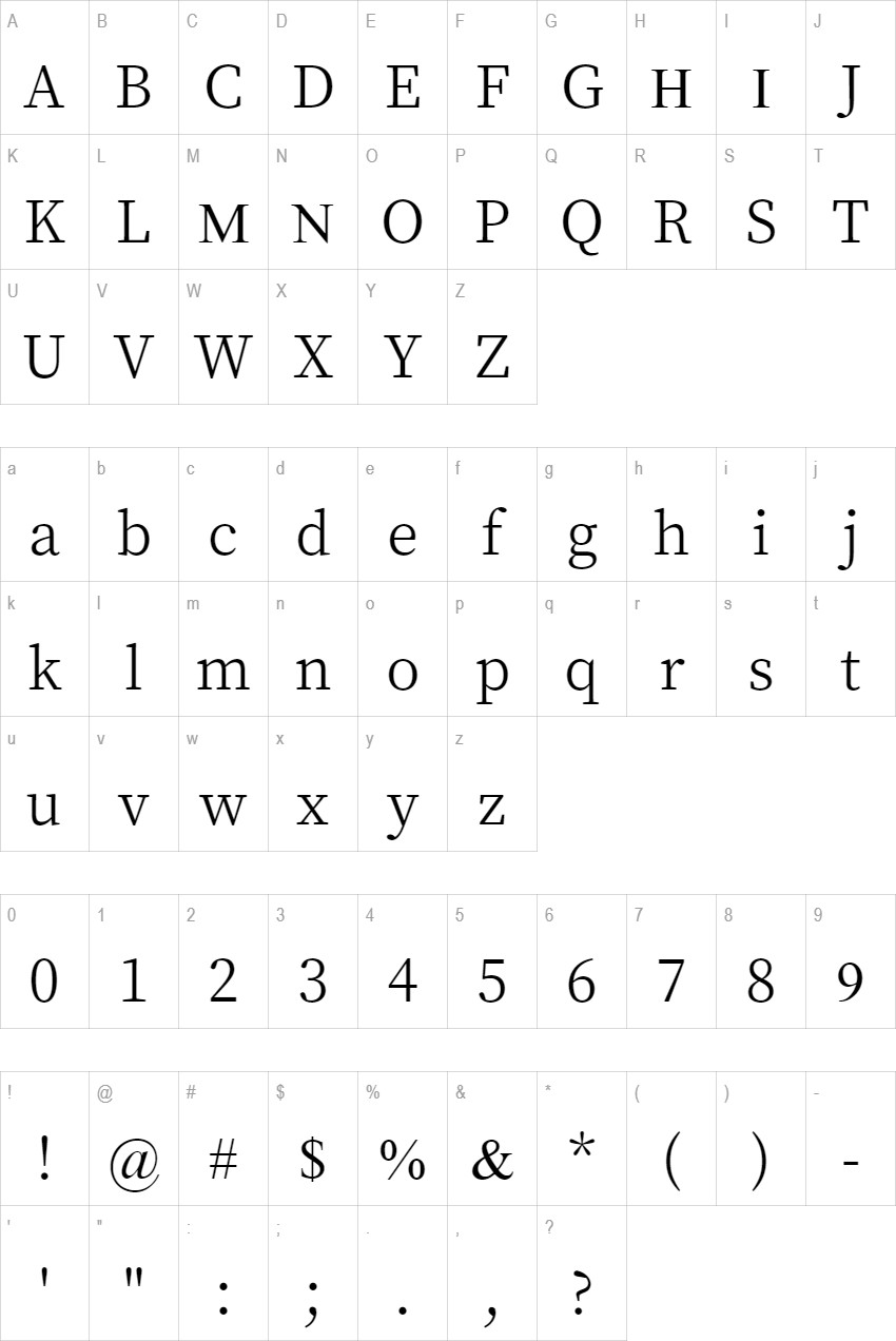 Noto Serif Kr glyph set